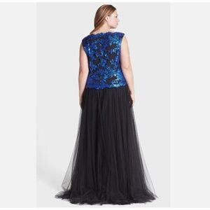 Tadashi Shoji Gown Maxi dress Prom Goth Dark Romantic Fairy Black Blue Sz 14